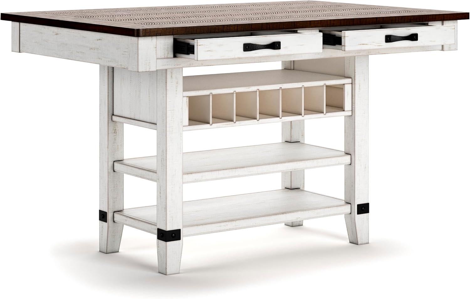 imageSignature Design by Ashley Valebeck Rectangular Dining Room Table 4 Drawers 2 Open Shelves Wine Rack Wood 60quot W x 40quot D x 3613quot H White ampamp Brown