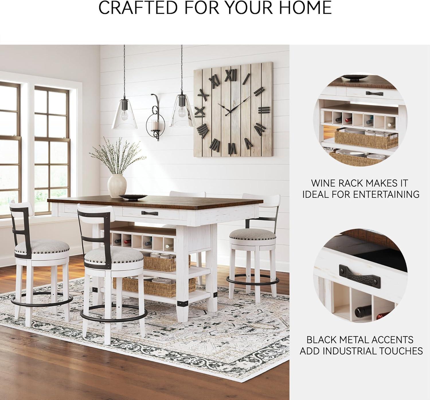 imageSignature Design by Ashley Valebeck Rectangular Dining Room Table 4 Drawers 2 Open Shelves Wine Rack Wood 60quot W x 40quot D x 3613quot H White ampamp Brown