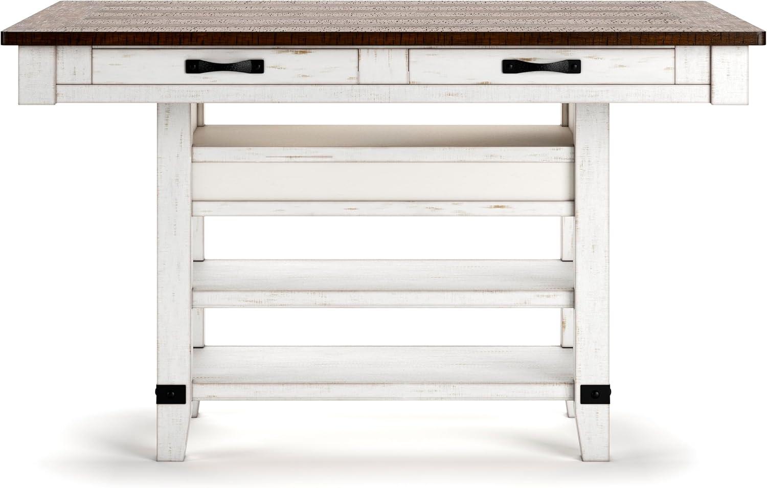 imageSignature Design by Ashley Valebeck Rectangular Dining Room Table 4 Drawers 2 Open Shelves Wine Rack Wood 60quot W x 40quot D x 3613quot H White ampamp Brown