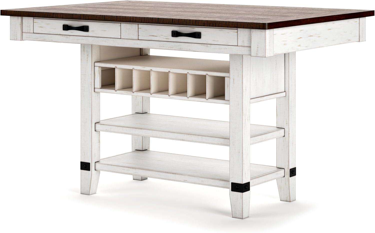 imageSignature Design by Ashley Valebeck Rectangular Dining Room Table 4 Drawers 2 Open Shelves Wine Rack Wood 60quot W x 40quot D x 3613quot H White ampamp Brown