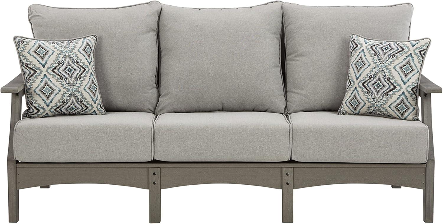 imageSignature Design by Ashley Visola Outdoor Patio Sofa with AllWeather Cushion and 2 Throw Pillows Cleanable Performance Fabric 1988quot Seat Height Gray