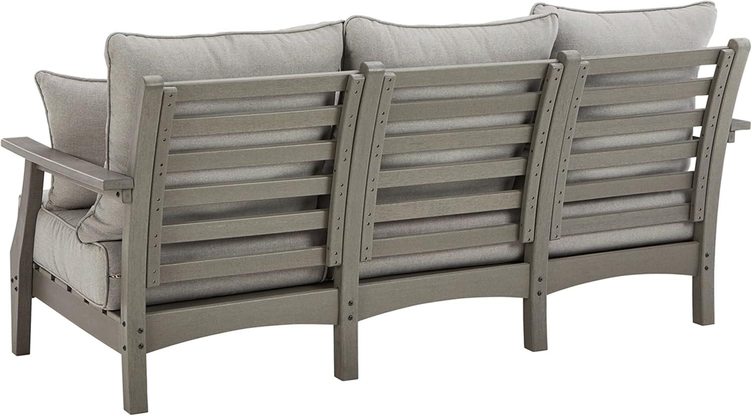 imageSignature Design by Ashley Visola Outdoor Patio Sofa with AllWeather Cushion and 2 Throw Pillows Cleanable Performance Fabric 1988quot Seat Height Gray