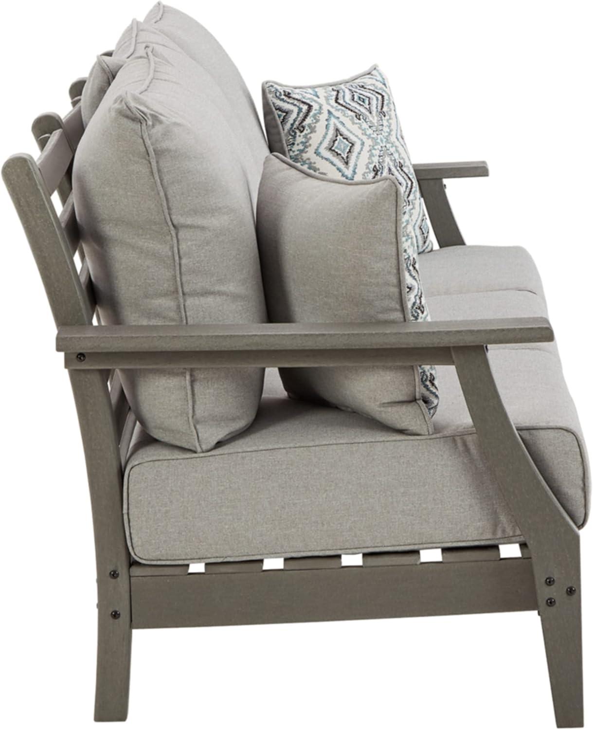 imageSignature Design by Ashley Visola Outdoor Patio Sofa with AllWeather Cushion and 2 Throw Pillows Cleanable Performance Fabric 1988quot Seat Height Gray