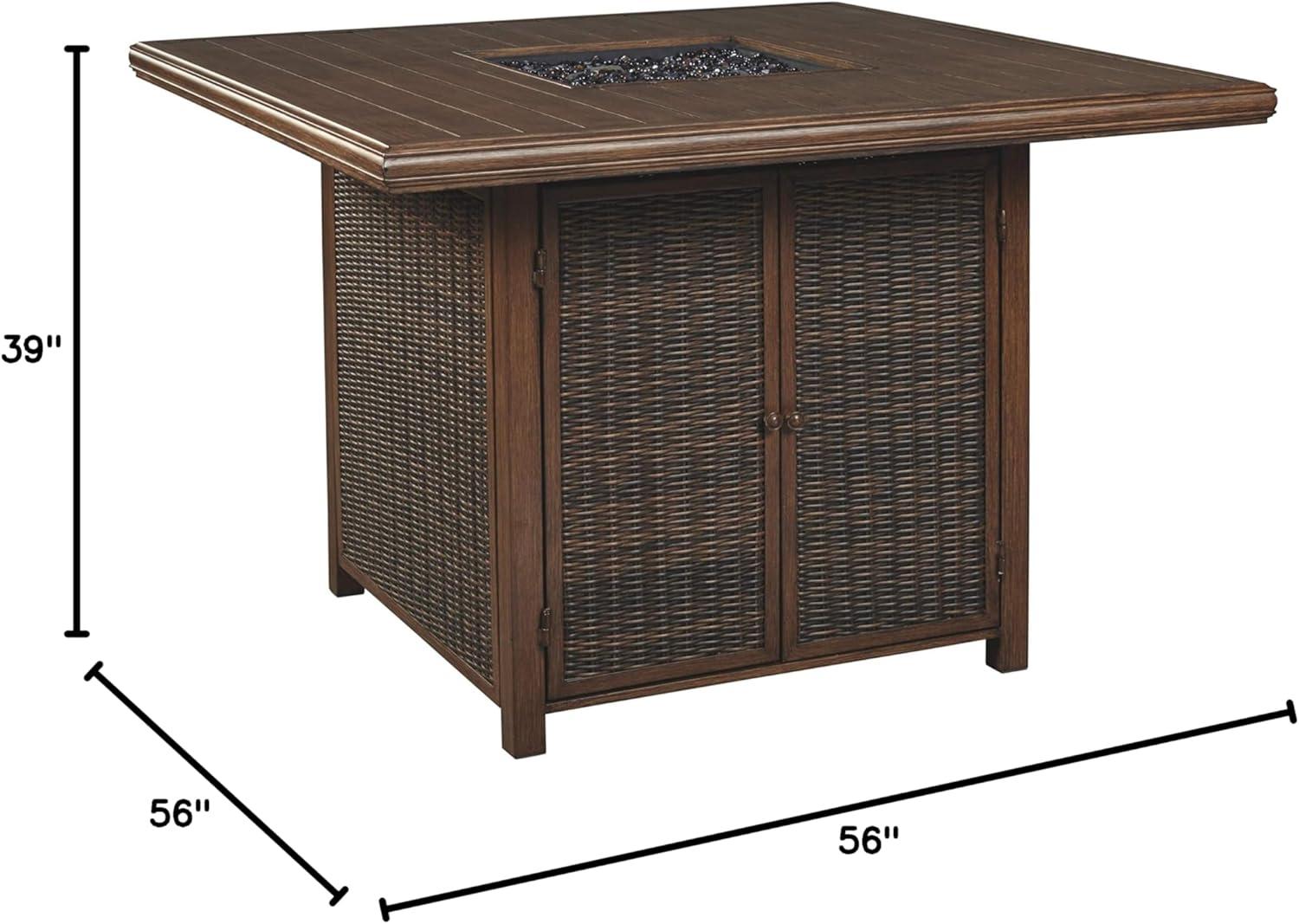 imageSignature Design by Ashley Walton Bridge Casual Outdoor Bar Table with Fire Pit and Storage Light BrownDark Brown