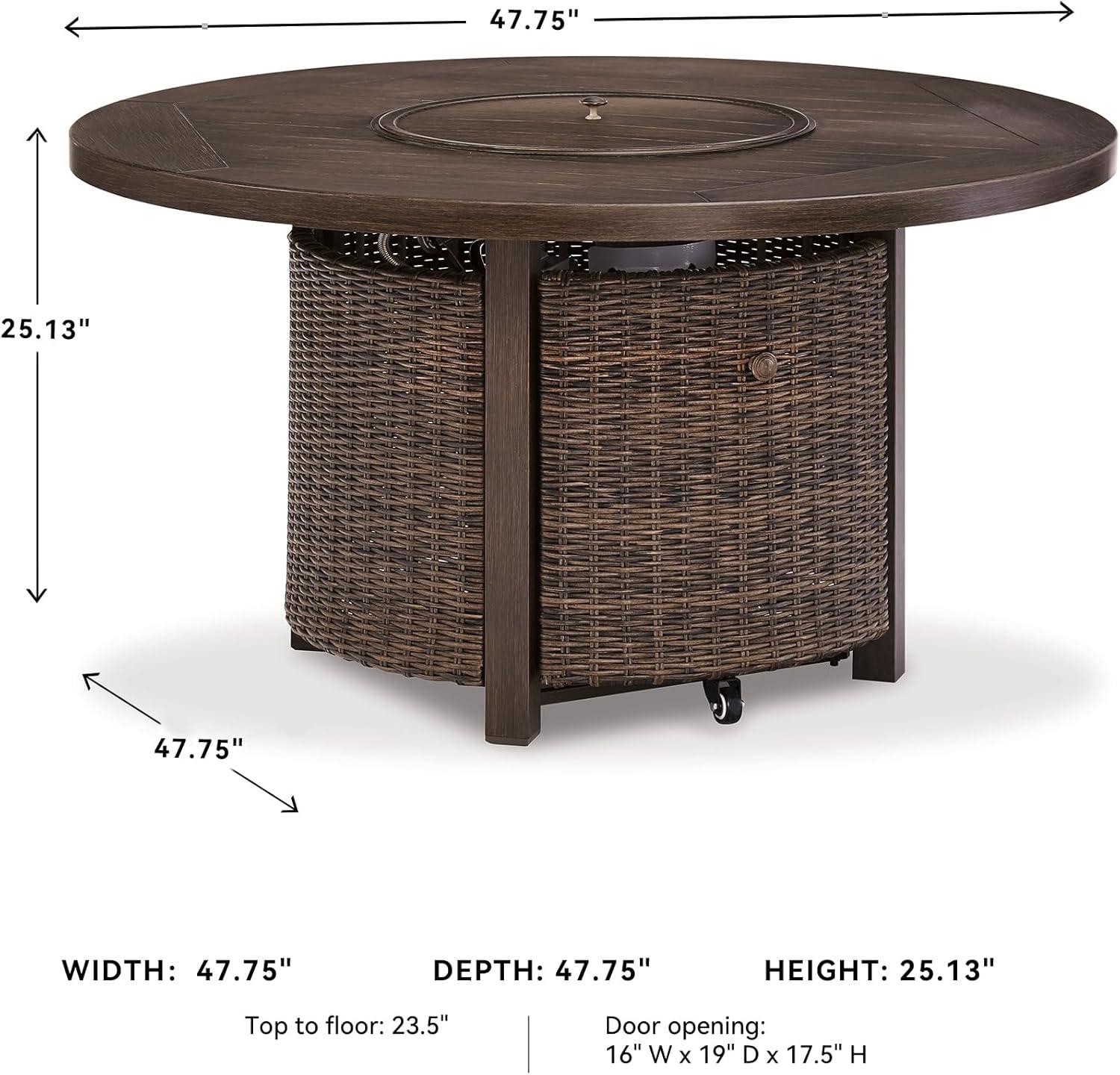 imageSignature Design by Ashley Walton Bridge Casual Outdoor Bar Table with Fire Pit and Storage Light BrownDark Brown
