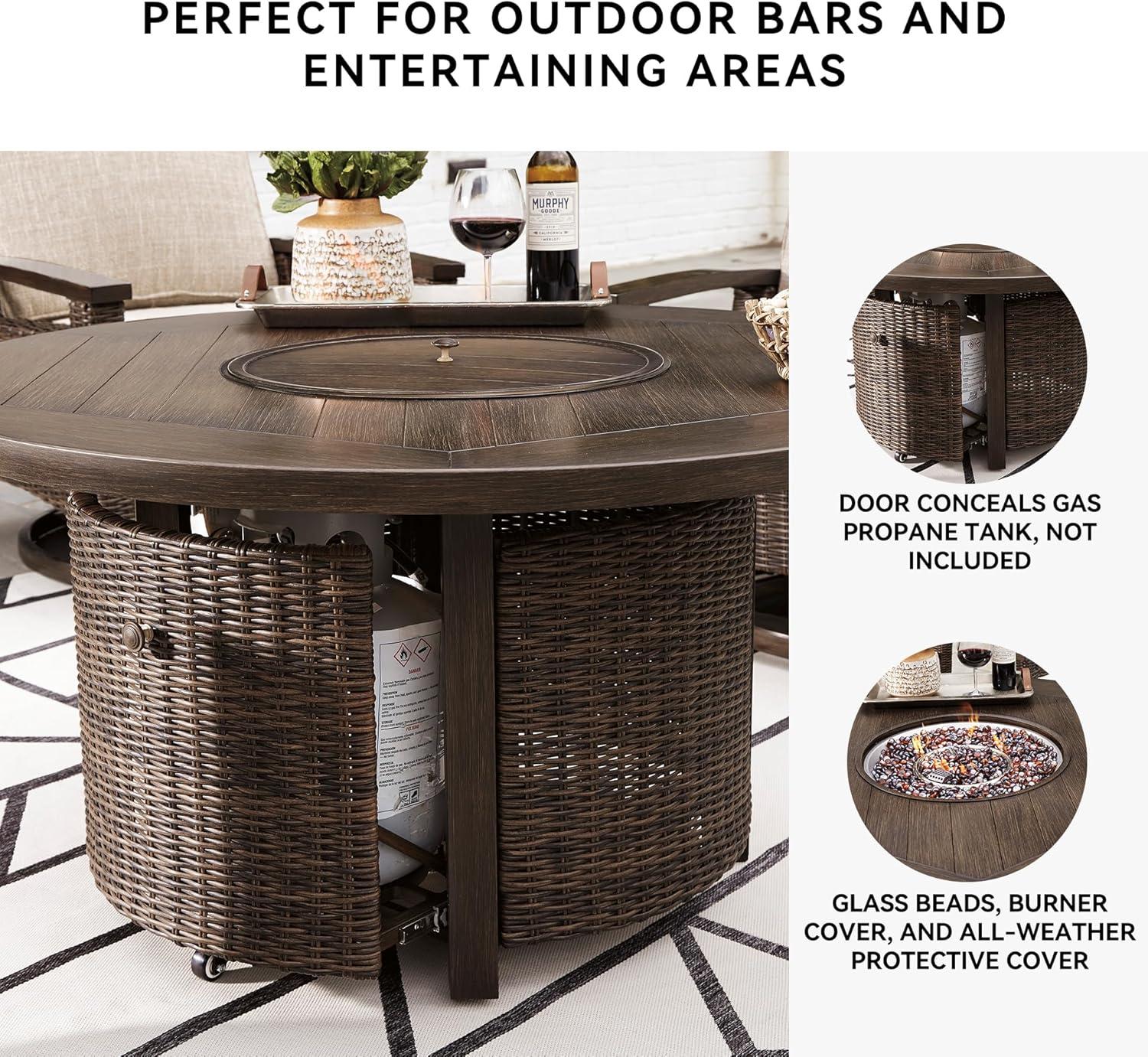 imageSignature Design by Ashley Walton Bridge Casual Outdoor Bar Table with Fire Pit and Storage Light BrownDark Brown