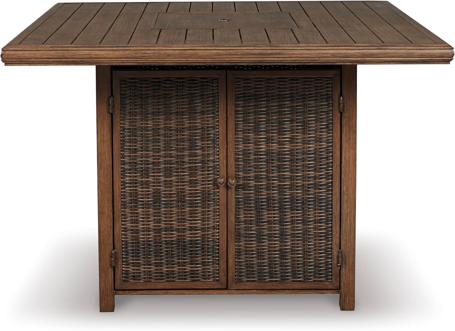 imageSignature Design by Ashley Walton Bridge Casual Outdoor Bar Table with Fire Pit and Storage Light BrownDark Brown