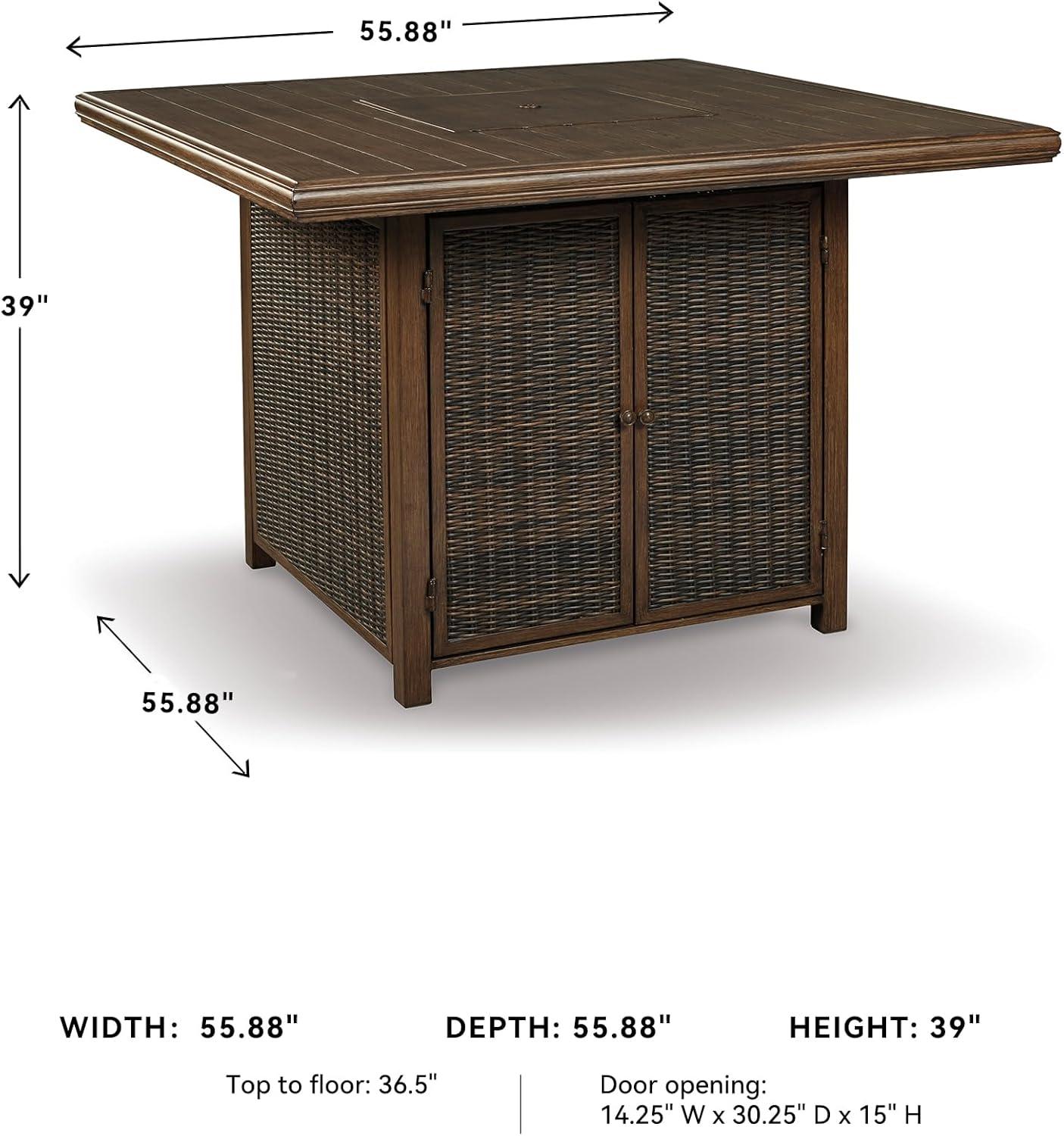 imageSignature Design by Ashley Walton Bridge Casual Outdoor Bar Table with Fire Pit and Storage Light BrownDark Brown