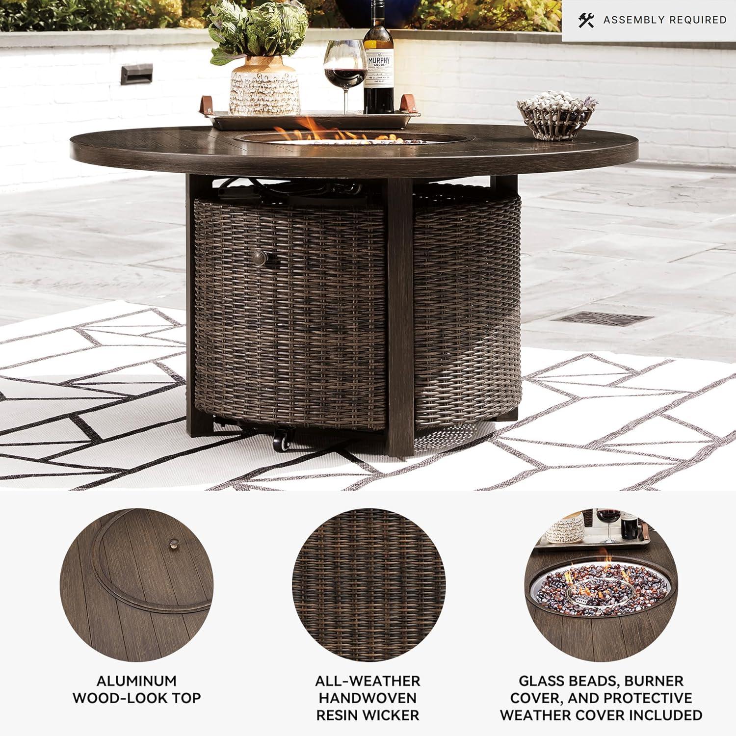 imageSignature Design by Ashley Walton Bridge Casual Outdoor Bar Table with Fire Pit and Storage Light BrownDark Brown