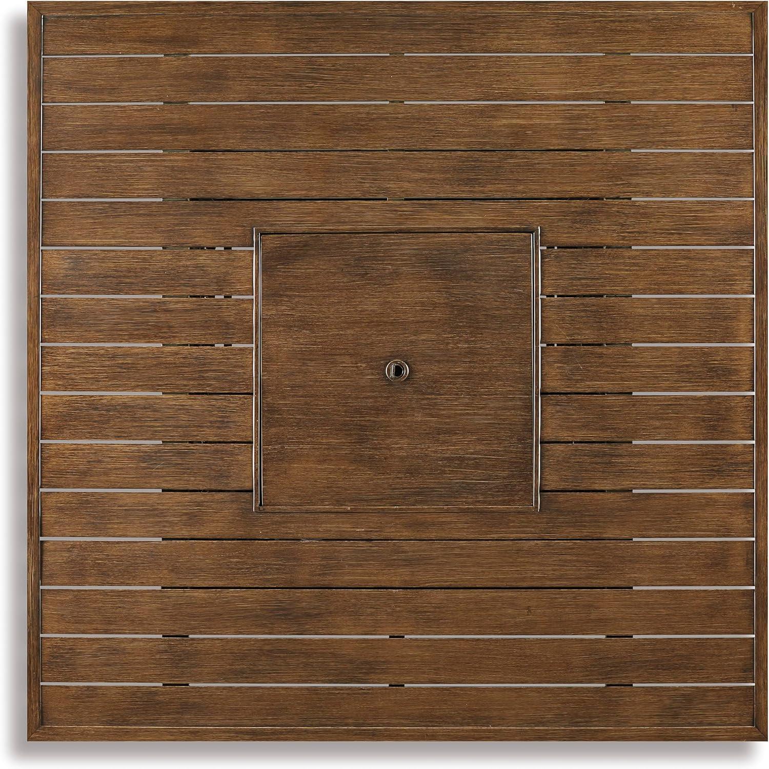 imageSignature Design by Ashley Walton Bridge Casual Outdoor Bar Table with Fire Pit and Storage Light BrownDark Brown