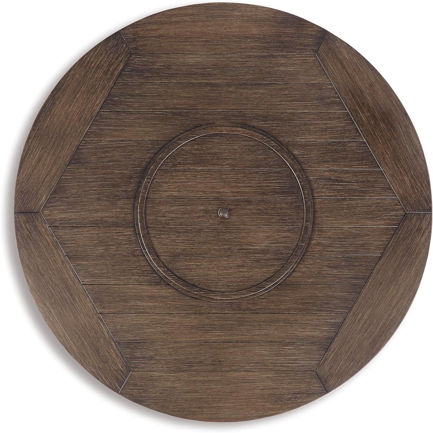 imageSignature Design by Ashley Walton Bridge Casual Outdoor Bar Table with Fire Pit and Storage Light BrownDark Brown