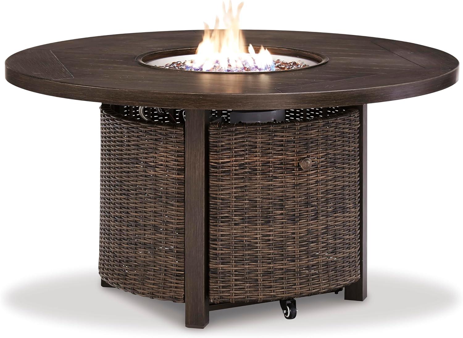 imageSignature Design by Ashley Walton Bridge Casual Outdoor Bar Table with Fire Pit and Storage Light BrownDark Brown
