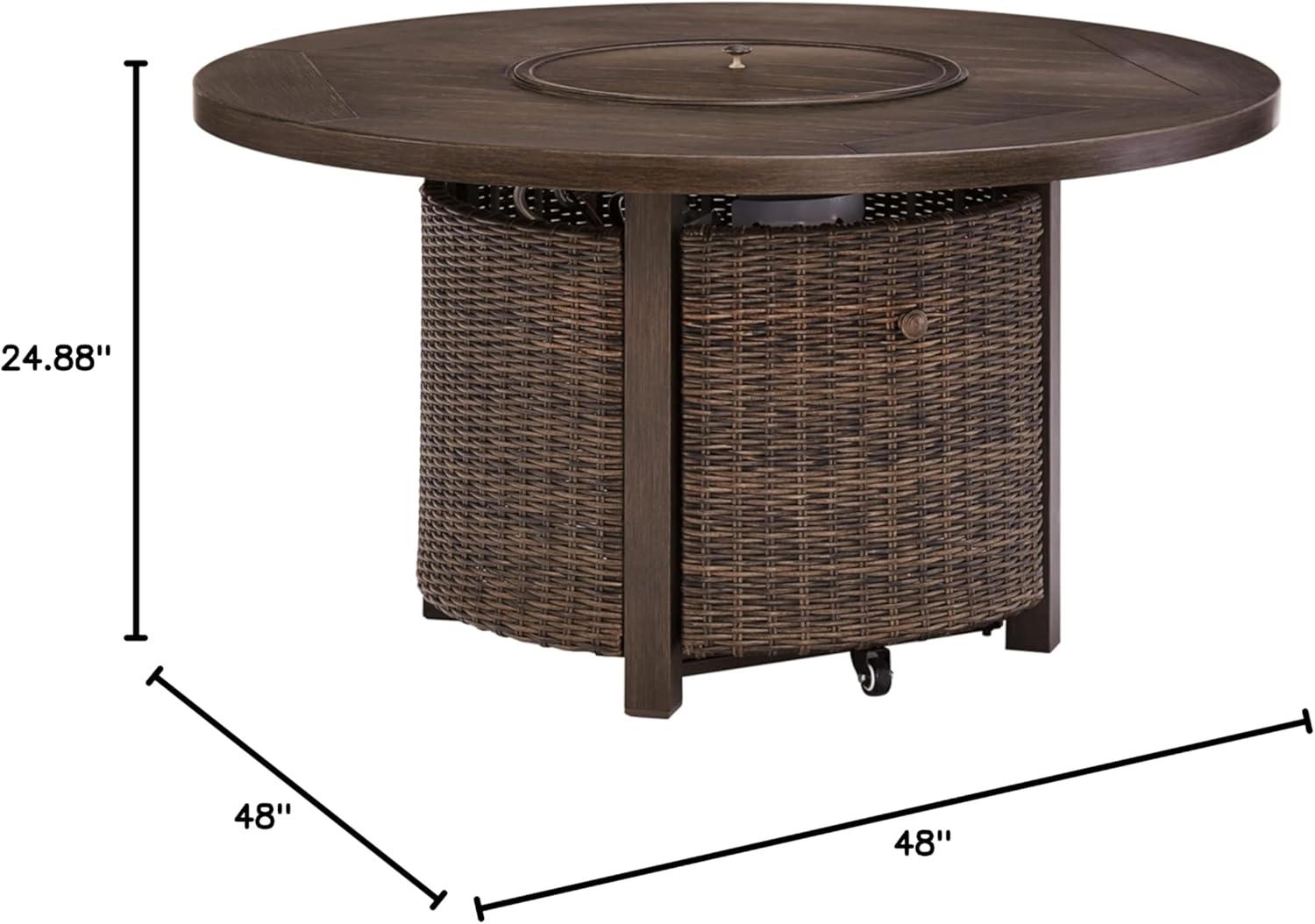 imageSignature Design by Ashley Walton Bridge Casual Outdoor Bar Table with Fire Pit and Storage Light BrownDark Brown