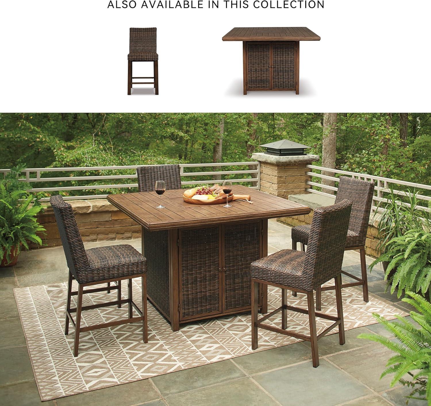 imageSignature Design by Ashley Walton Bridge Casual Outdoor Bar Table with Fire Pit and Storage Light BrownDark Brown