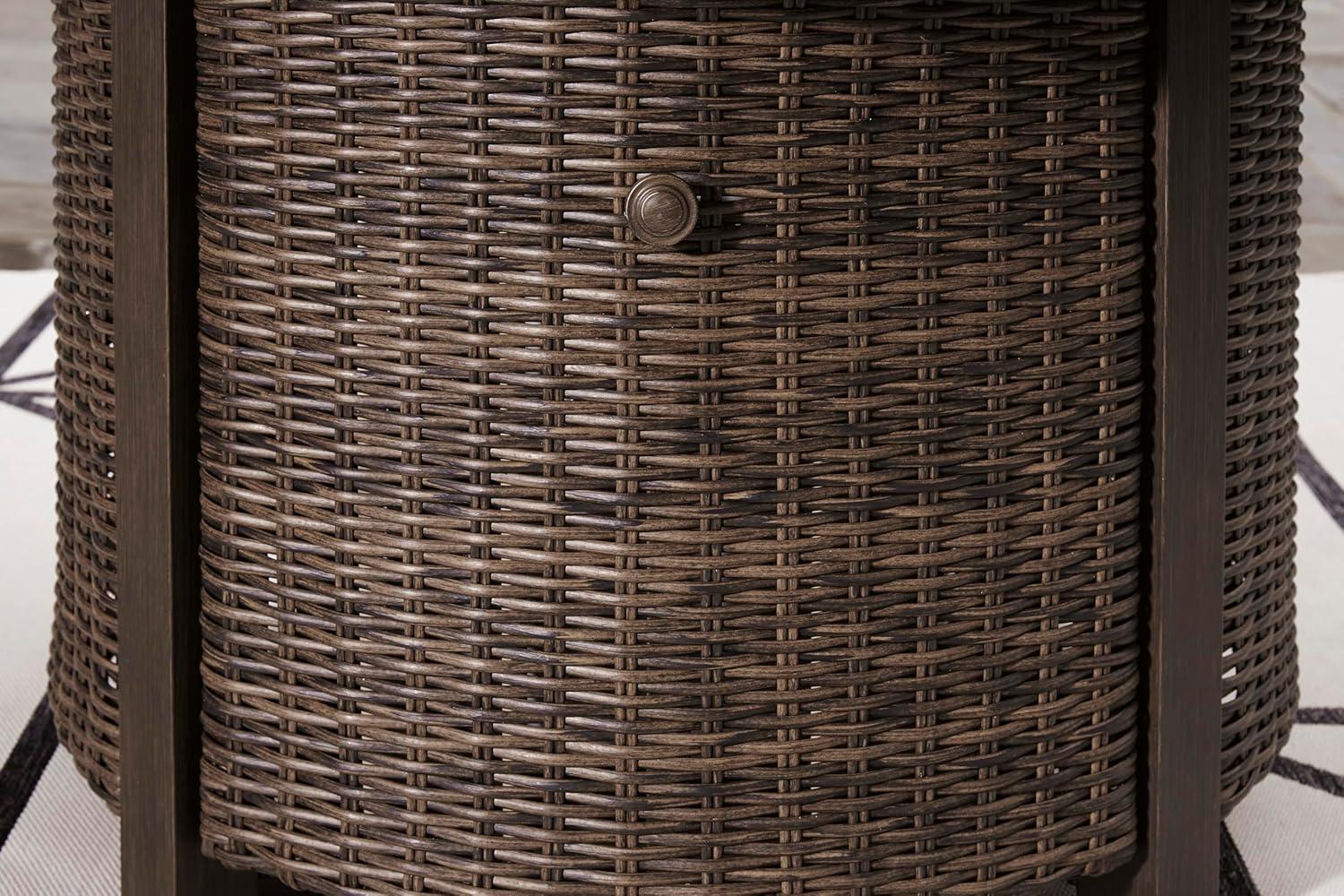 imageSignature Design by Ashley Walton Bridge Casual Outdoor Bar Table with Fire Pit and Storage Light BrownDark Brown