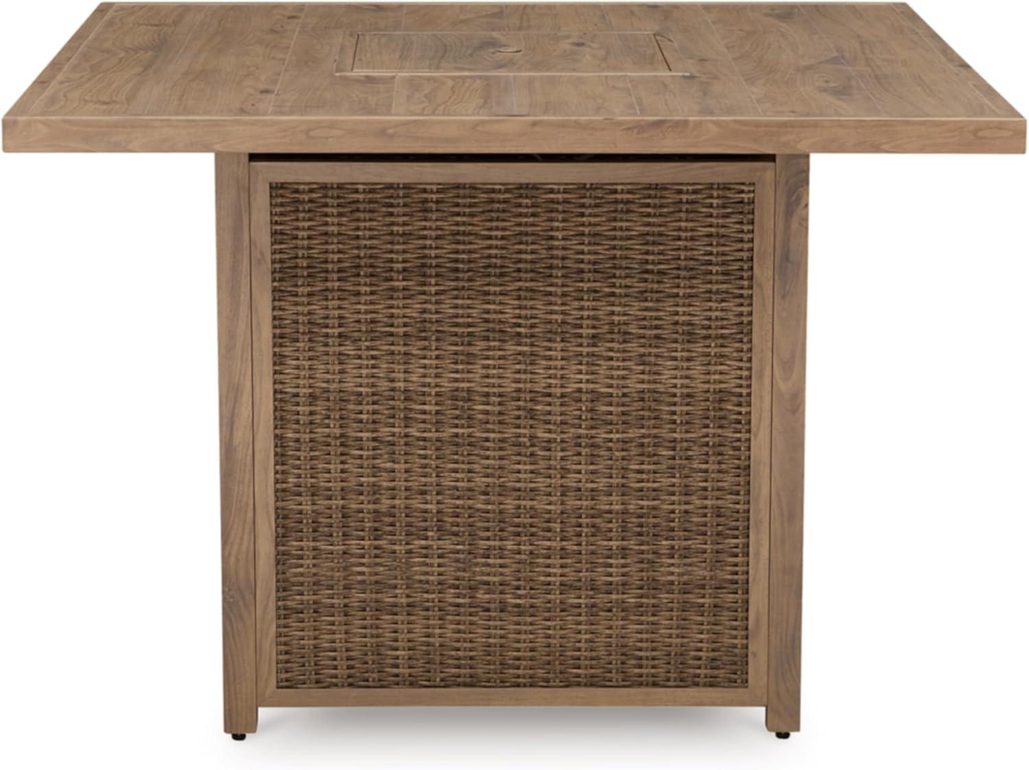 imageSignature Design by Ashley Walton Bridge Casual Outdoor Bar Table with Fire Pit and Storage Light BrownLight Brown