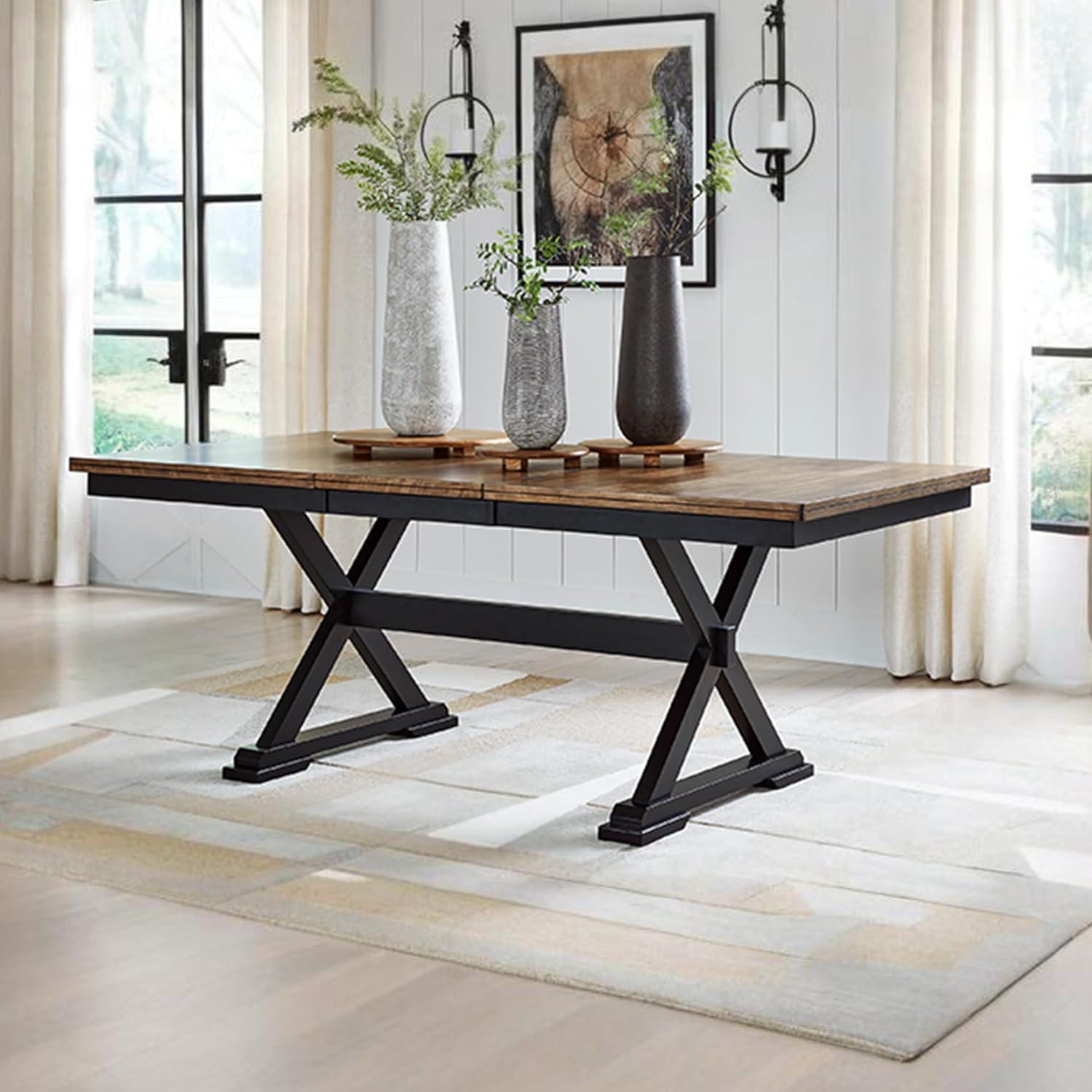imageSignature Design by Ashley Wildenauer Dining Extension Table SelfStoring Butterfly Leaf Seats 8 Hardwood Solids 40quot W x 78quot D x 3013quot H Black ampamp Dark Brown