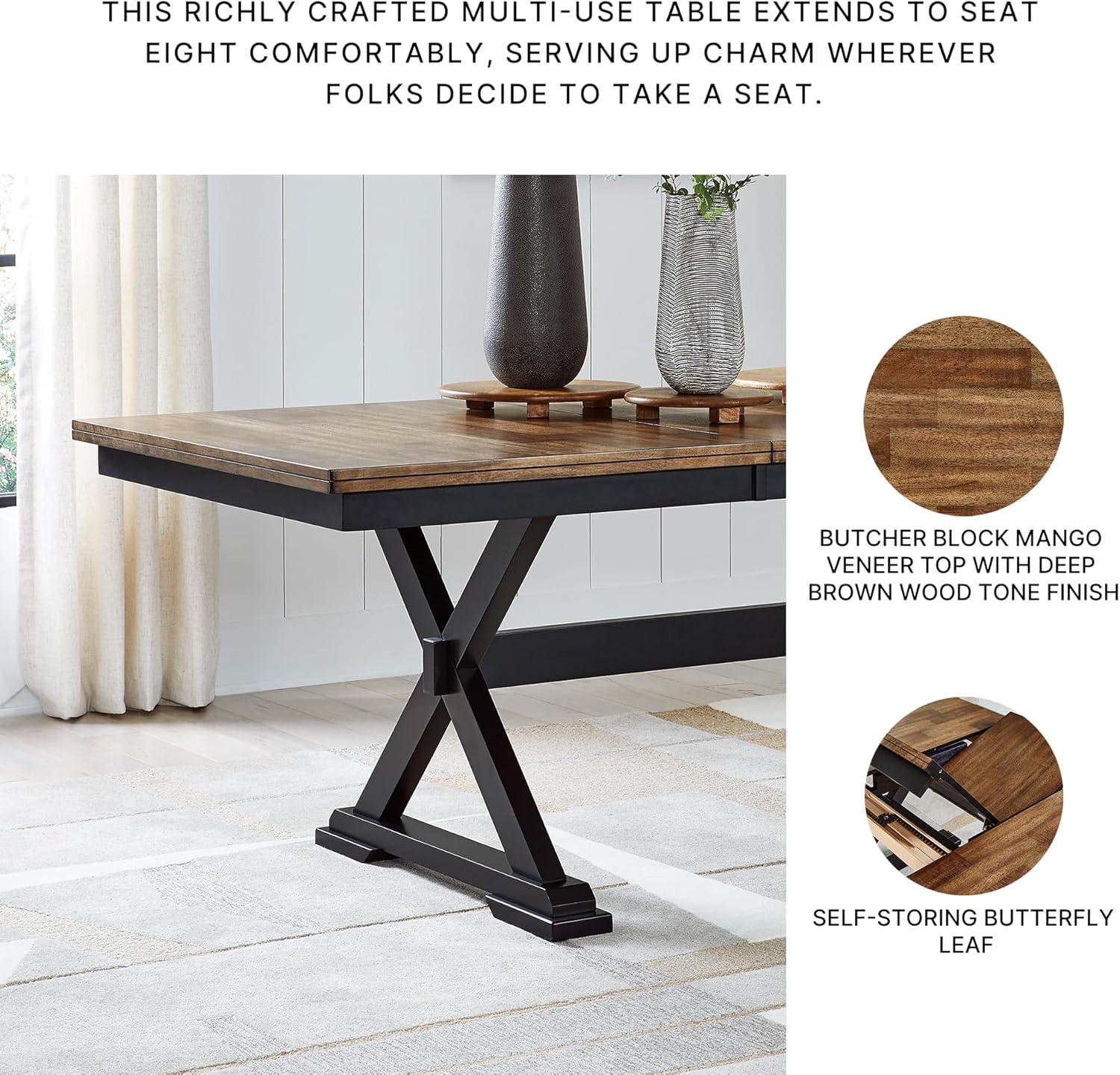 imageSignature Design by Ashley Wildenauer Dining Extension Table SelfStoring Butterfly Leaf Seats 8 Hardwood Solids 40quot W x 78quot D x 3013quot H Black ampamp Dark Brown