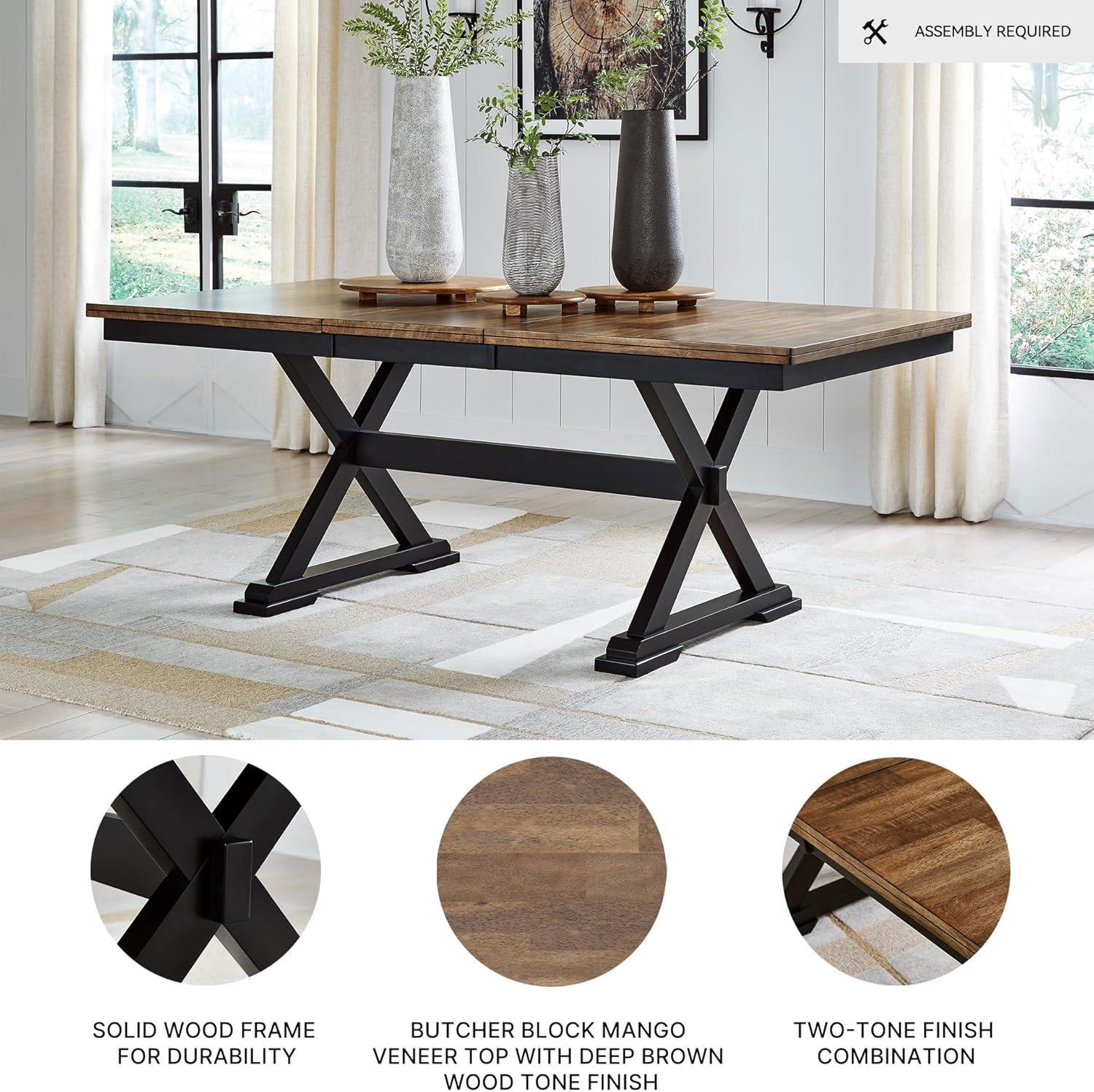 imageSignature Design by Ashley Wildenauer Dining Extension Table SelfStoring Butterfly Leaf Seats 8 Hardwood Solids 40quot W x 78quot D x 3013quot H Black ampamp Dark Brown