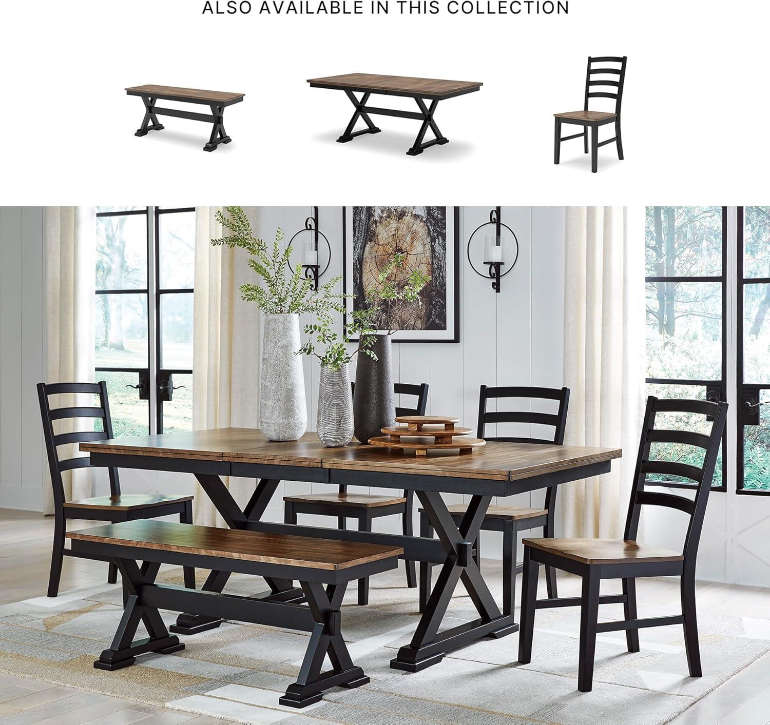 imageSignature Design by Ashley Wildenauer Dining Extension Table SelfStoring Butterfly Leaf Seats 8 Hardwood Solids 40quot W x 78quot D x 3013quot H Black ampamp Dark Brown
