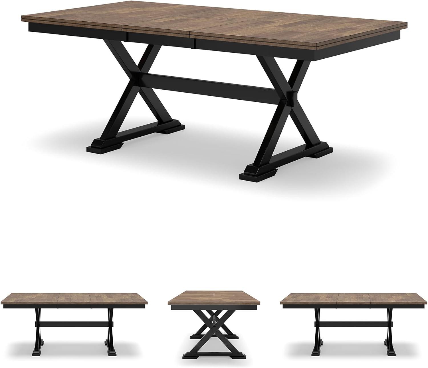 imageSignature Design by Ashley Wildenauer Dining Extension Table SelfStoring Butterfly Leaf Seats 8 Hardwood Solids 40quot W x 78quot D x 3013quot H Black ampamp Dark Brown