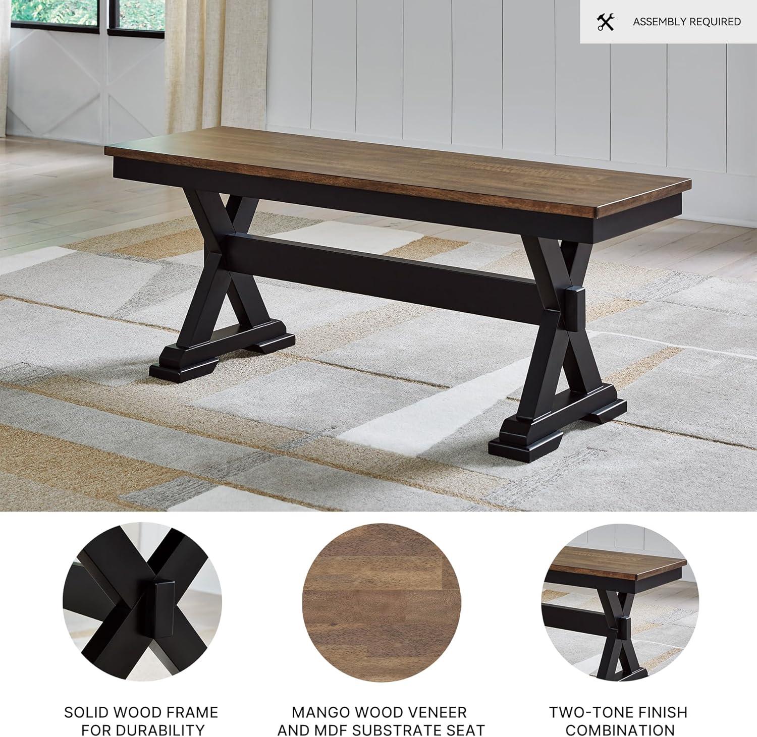 imageSignature Design by Ashley Wildenauer Farmhouse 50quot Dining Bench Dark Brown ampamp Black