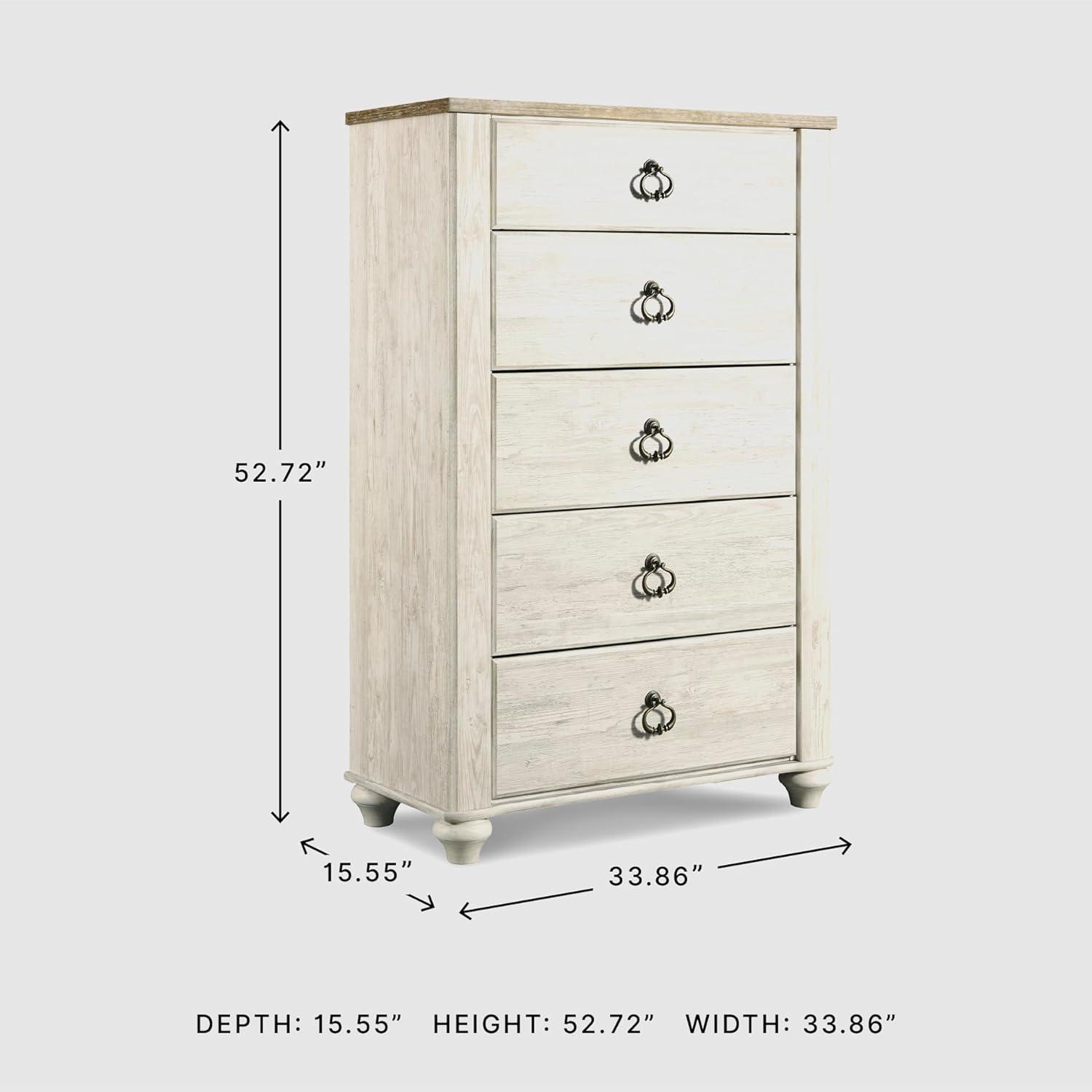 imageSignature Design by Ashley Willowton Shabby Chic Dressing Chest with Faux Plank Top Whitewash5 Drawer Dresser