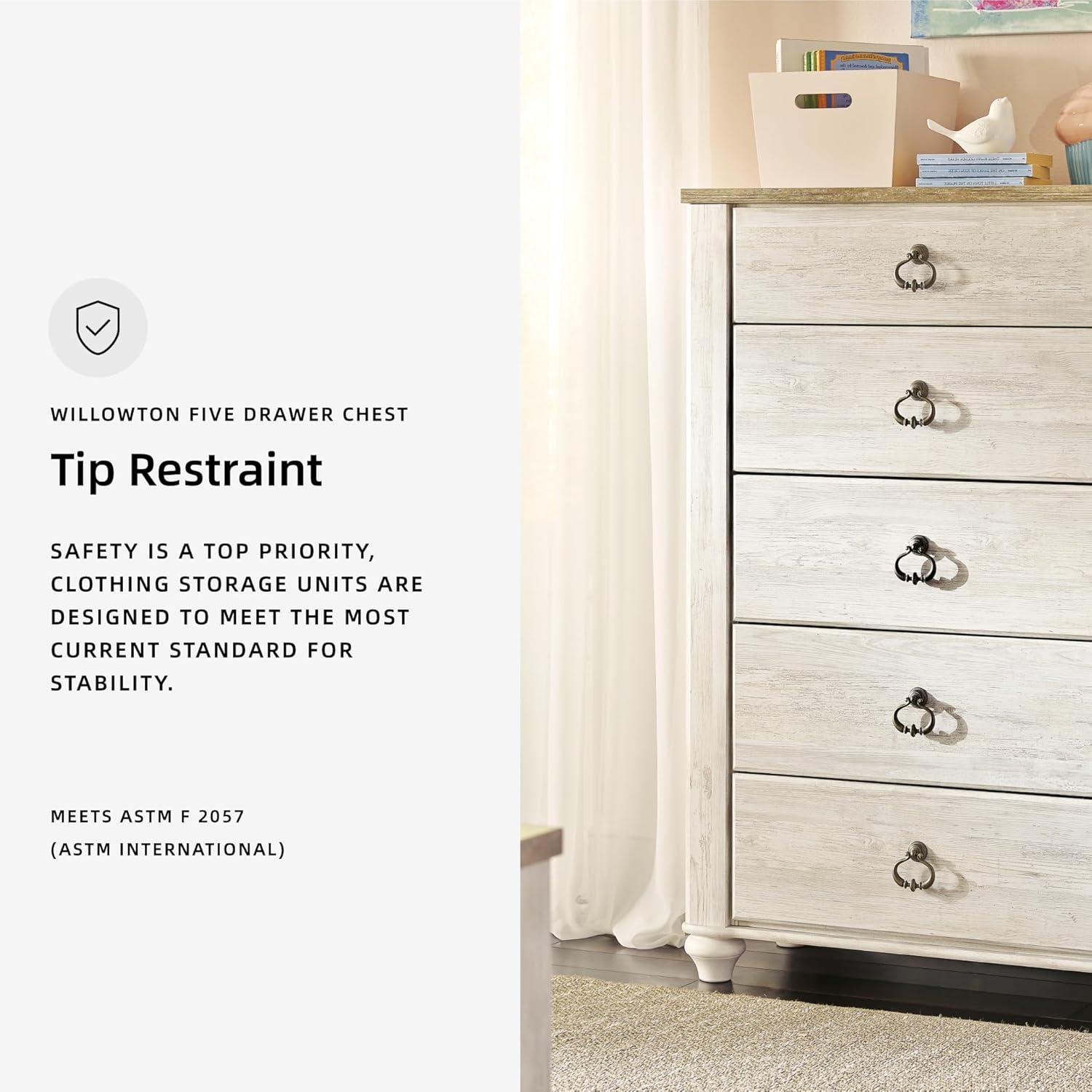 imageSignature Design by Ashley Willowton Shabby Chic Dressing Chest with Faux Plank Top Whitewash5 Drawer Dresser