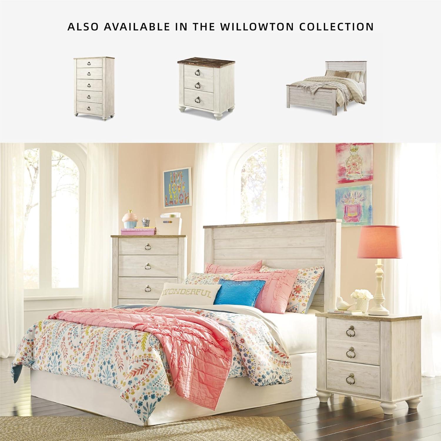 imageSignature Design by Ashley Willowton Shabby Chic Dressing Chest with Faux Plank Top Whitewash5 Drawer Dresser