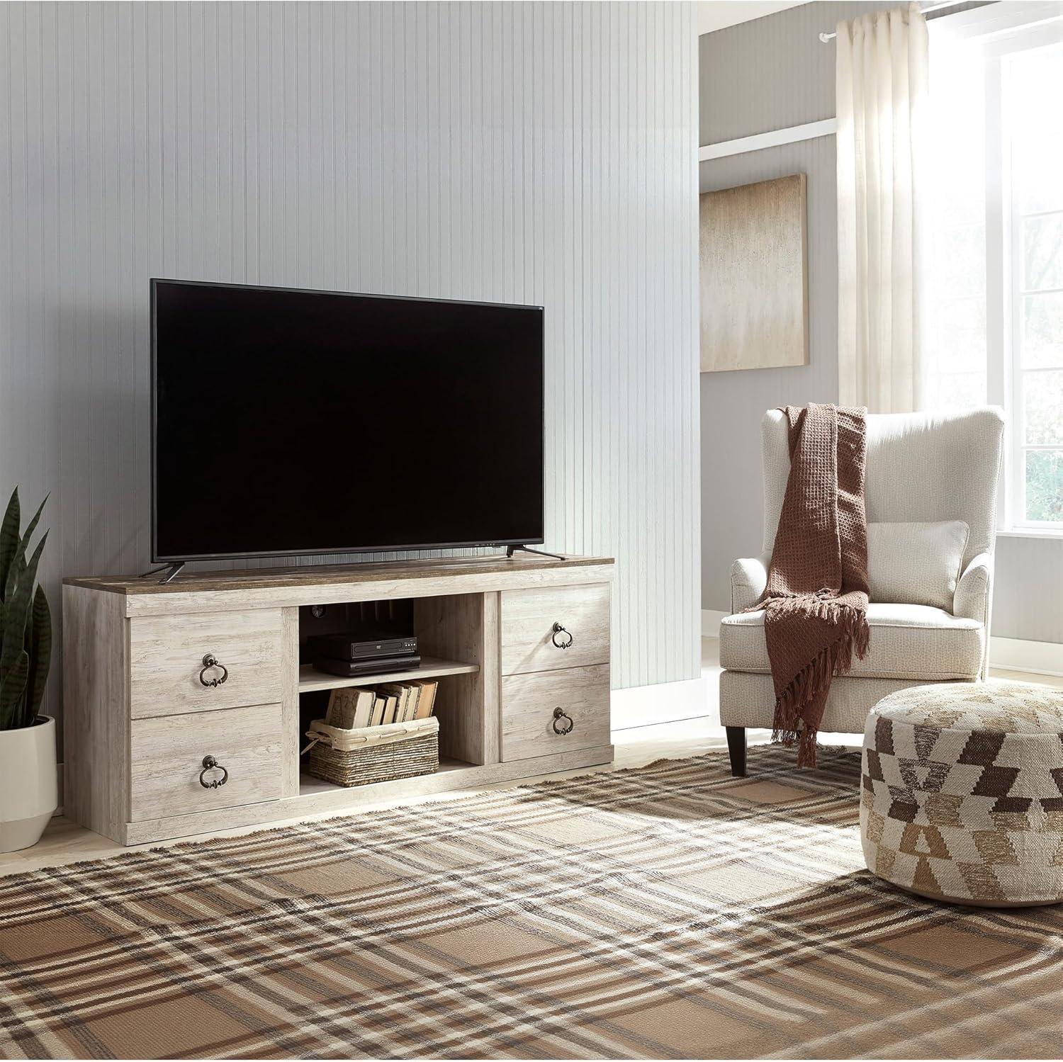 imageSignature Design by Ashley Willowton Shabby Chic Large TV Stand up to 60quot with 3 Shelves and Fireplace Option White