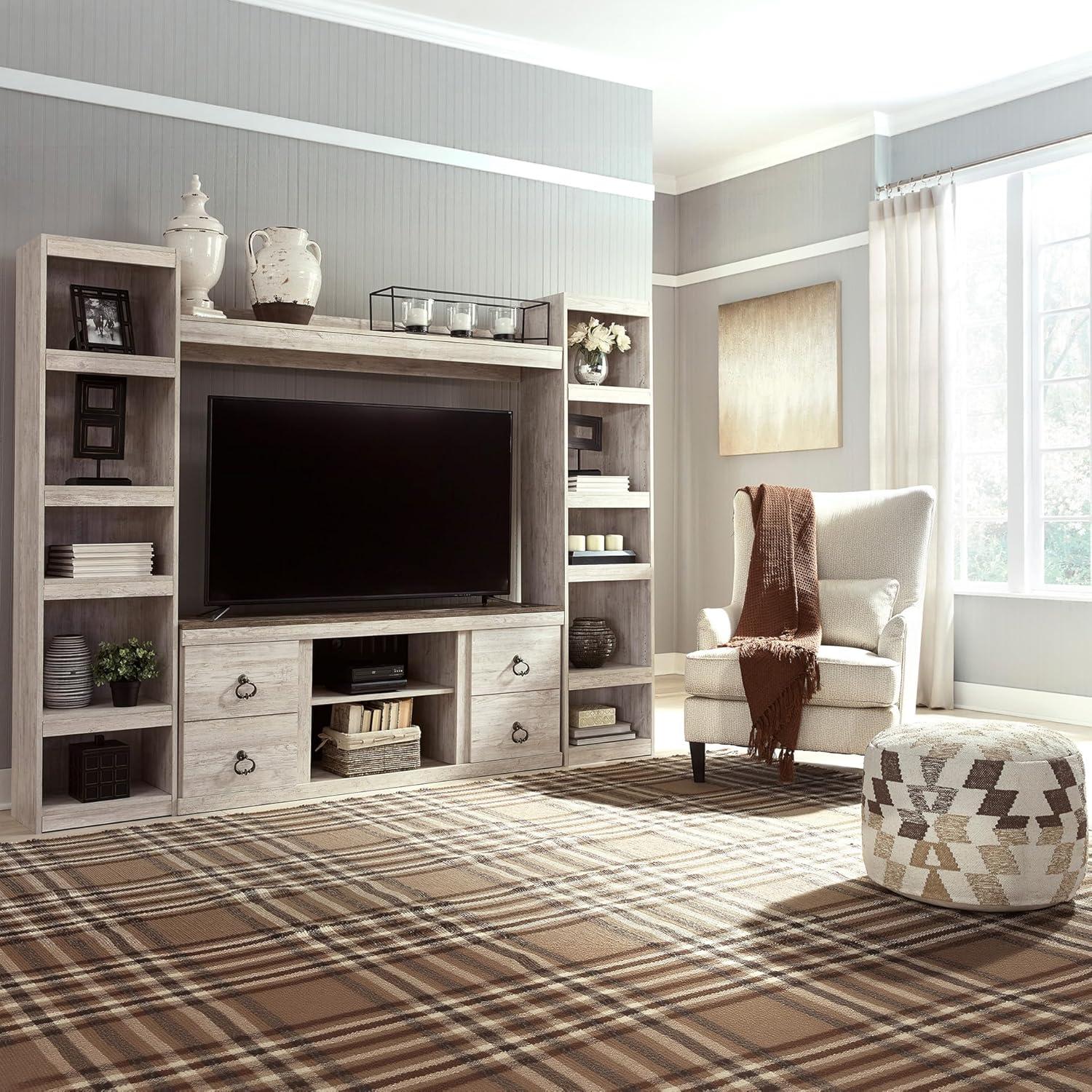 imageSignature Design by Ashley Willowton Shabby Chic Large TV Stand up to 60quot with 3 Shelves and Fireplace Option White