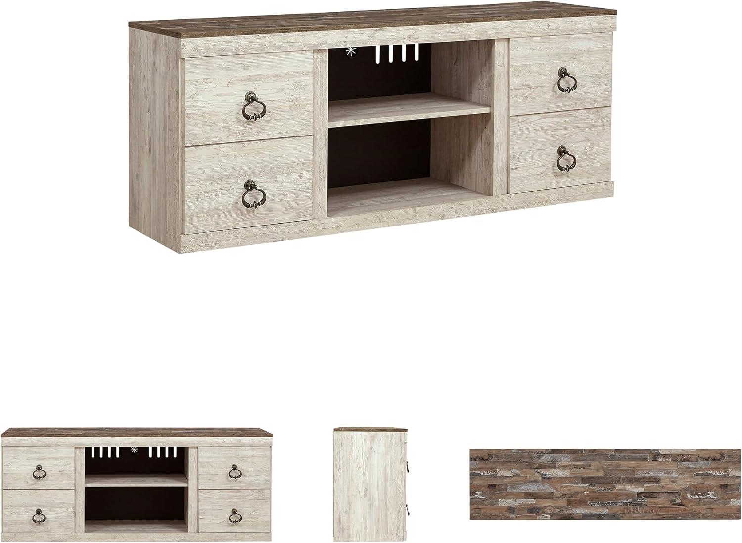 imageSignature Design by Ashley Willowton Shabby Chic Large TV Stand up to 60quot with 3 Shelves and Fireplace Option White