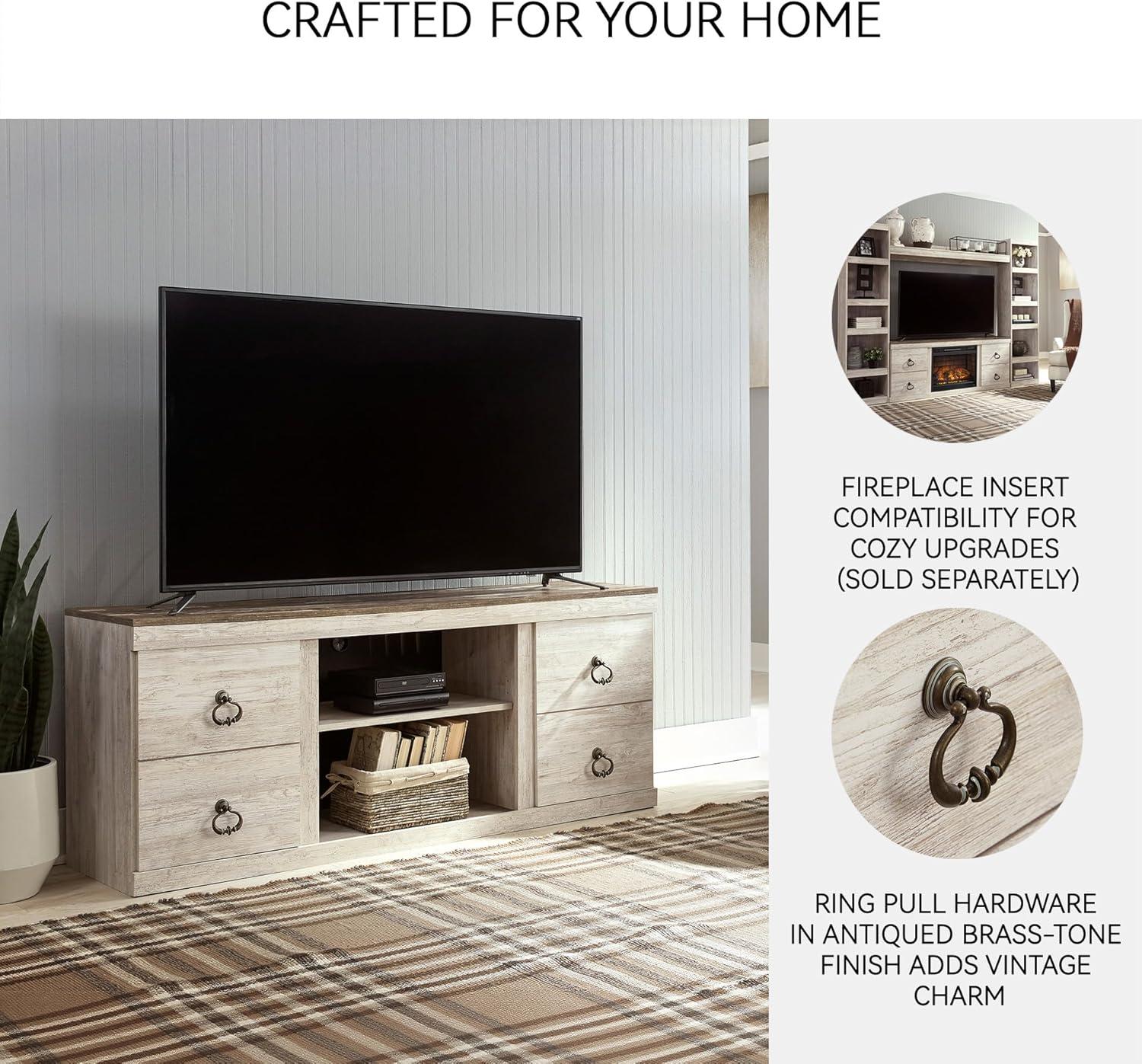 imageSignature Design by Ashley Willowton Shabby Chic Large TV Stand up to 60quot with 3 Shelves and Fireplace Option White