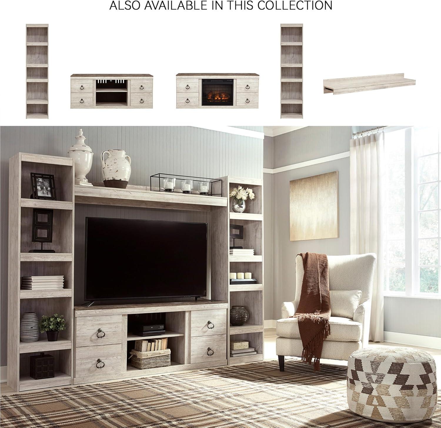 imageSignature Design by Ashley Willowton Shabby Chic Large TV Stand up to 60quot with 3 Shelves and Fireplace Option White