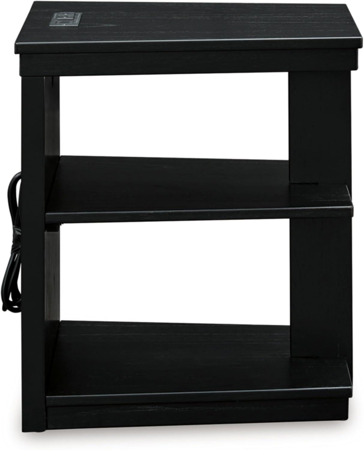 imageSignature Design by Ashley Winbardi Contemporary Chairside End Table with 2 Shelves and USB Ports Black