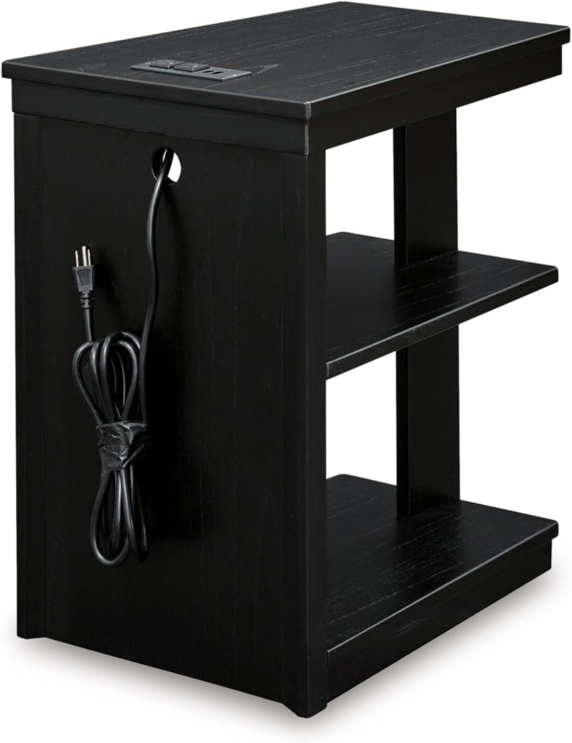 imageSignature Design by Ashley Winbardi Contemporary Chairside End Table with 2 Shelves and USB Ports Black