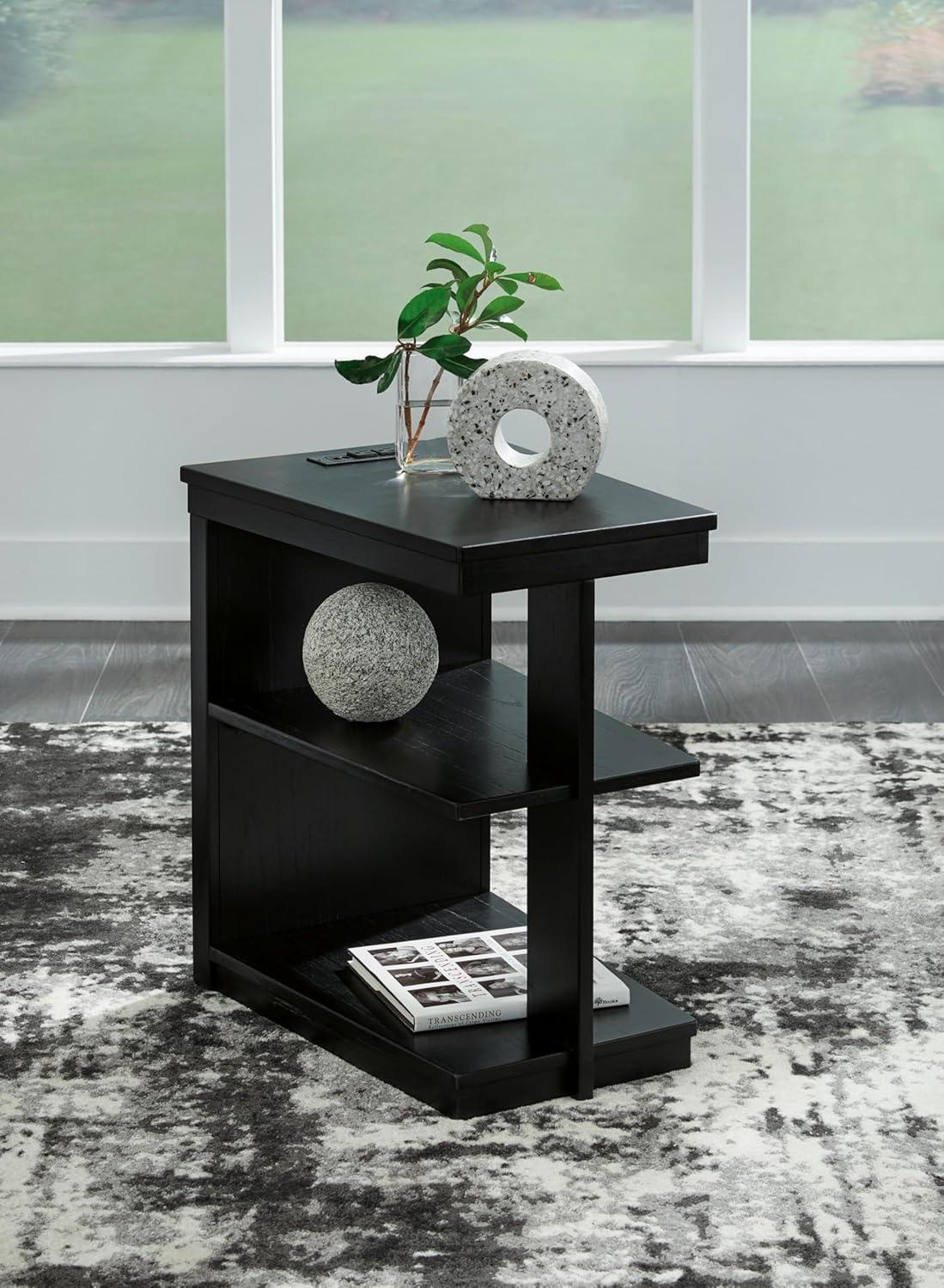 imageSignature Design by Ashley Winbardi Contemporary Chairside End Table with 2 Shelves and USB Ports Black