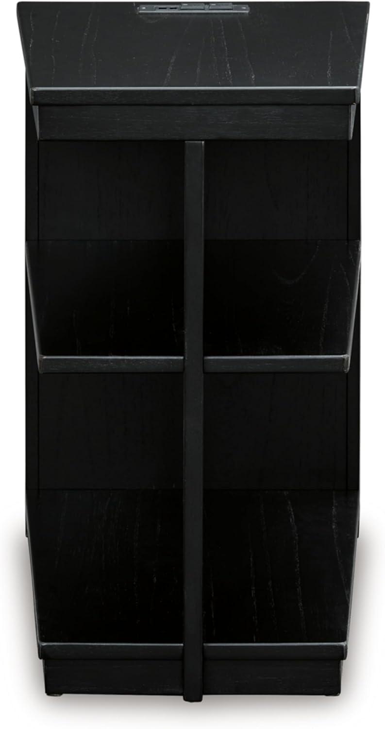 imageSignature Design by Ashley Winbardi Contemporary Chairside End Table with 2 Shelves and USB Ports Black