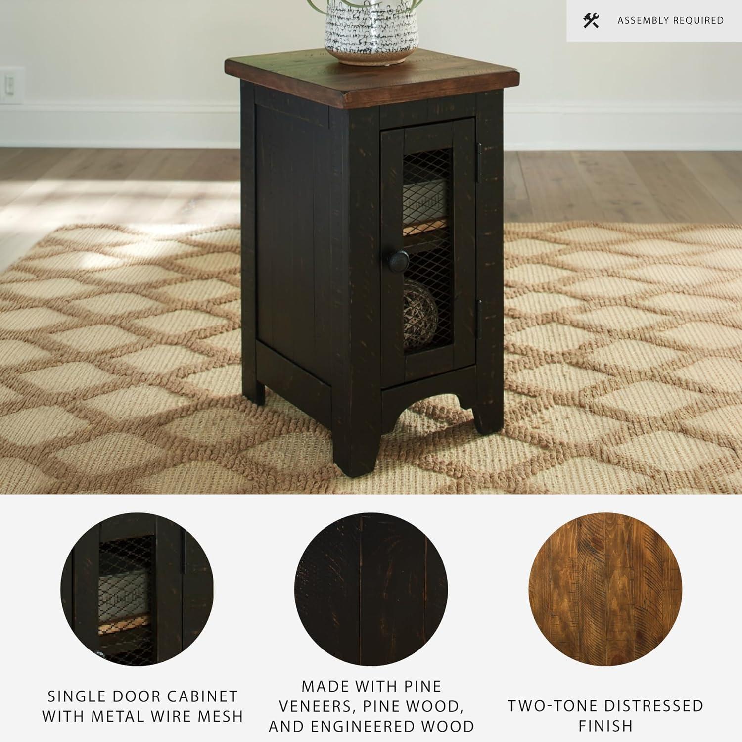 imageSignature Design by Ashley Wystfield Farmhouse Chair Side End Table with Cabinet Door for Storage White ampamp Brown with Distressed FinishBlack