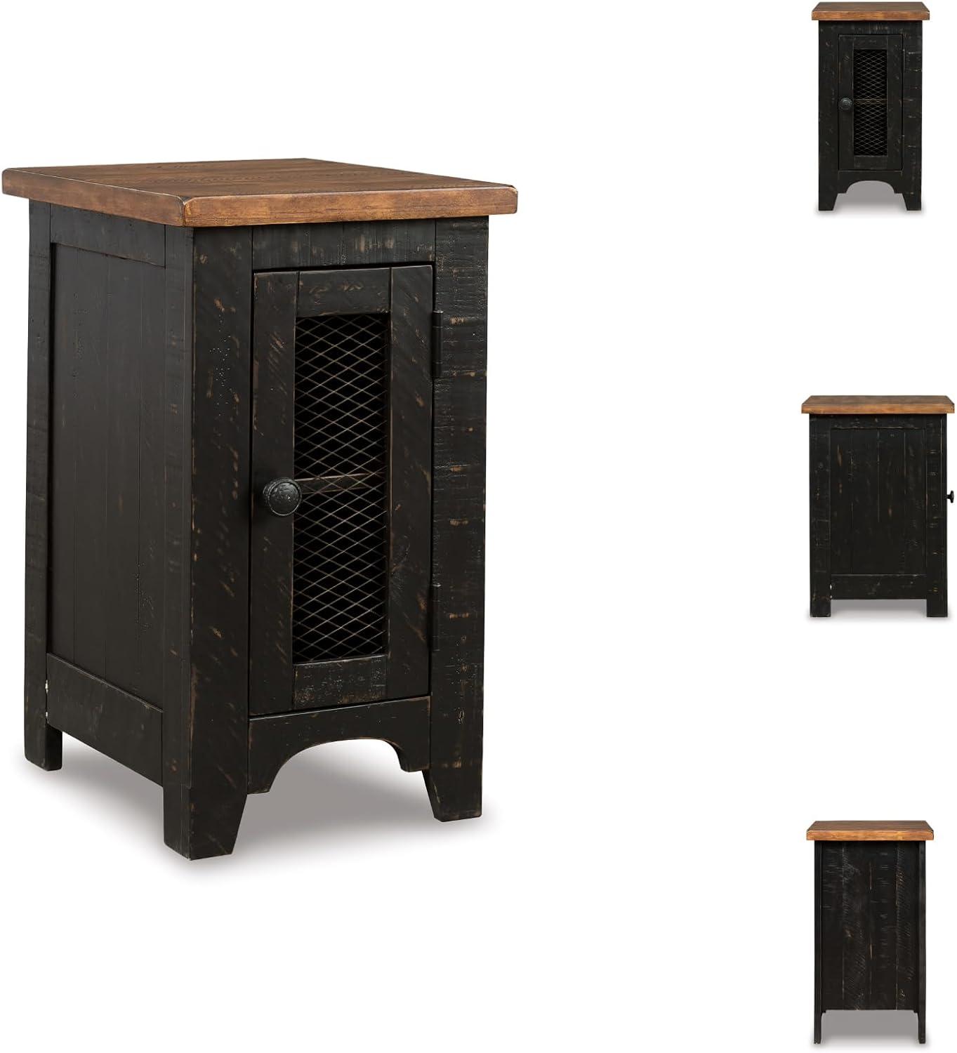 imageSignature Design by Ashley Wystfield Farmhouse Chair Side End Table with Cabinet Door for Storage White ampamp Brown with Distressed FinishBlack