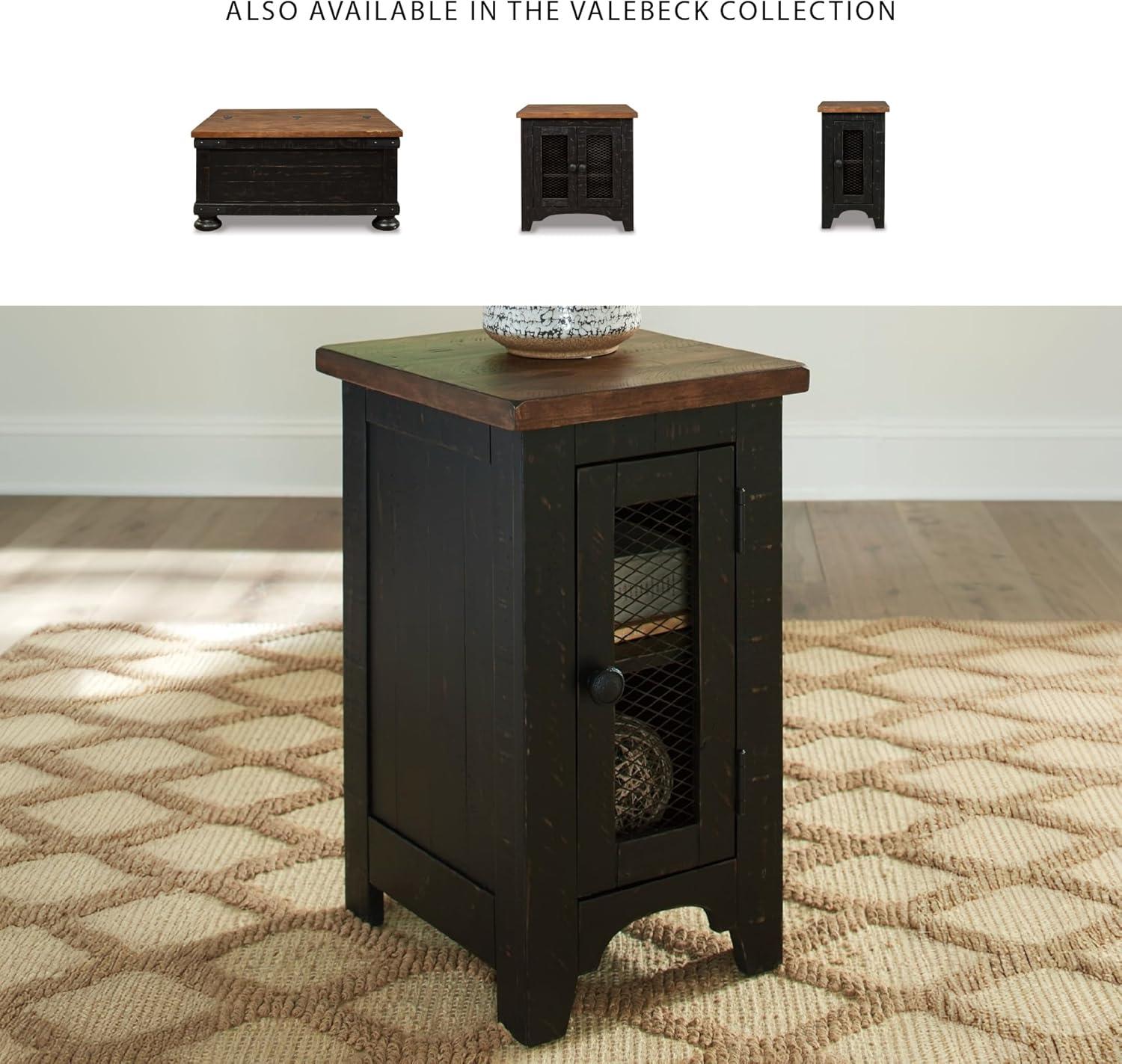 imageSignature Design by Ashley Wystfield Farmhouse Chair Side End Table with Cabinet Door for Storage White ampamp Brown with Distressed FinishBlack