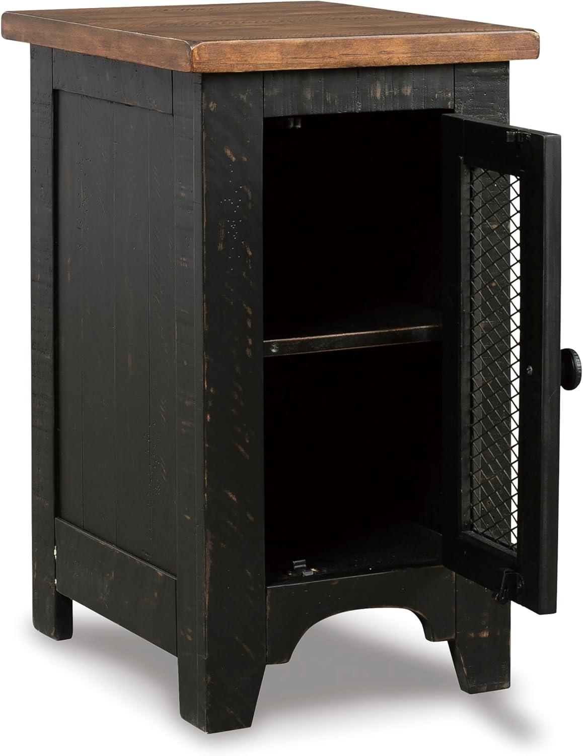 imageSignature Design by Ashley Wystfield Farmhouse Chair Side End Table with Cabinet Door for Storage White ampamp Brown with Distressed FinishBlack