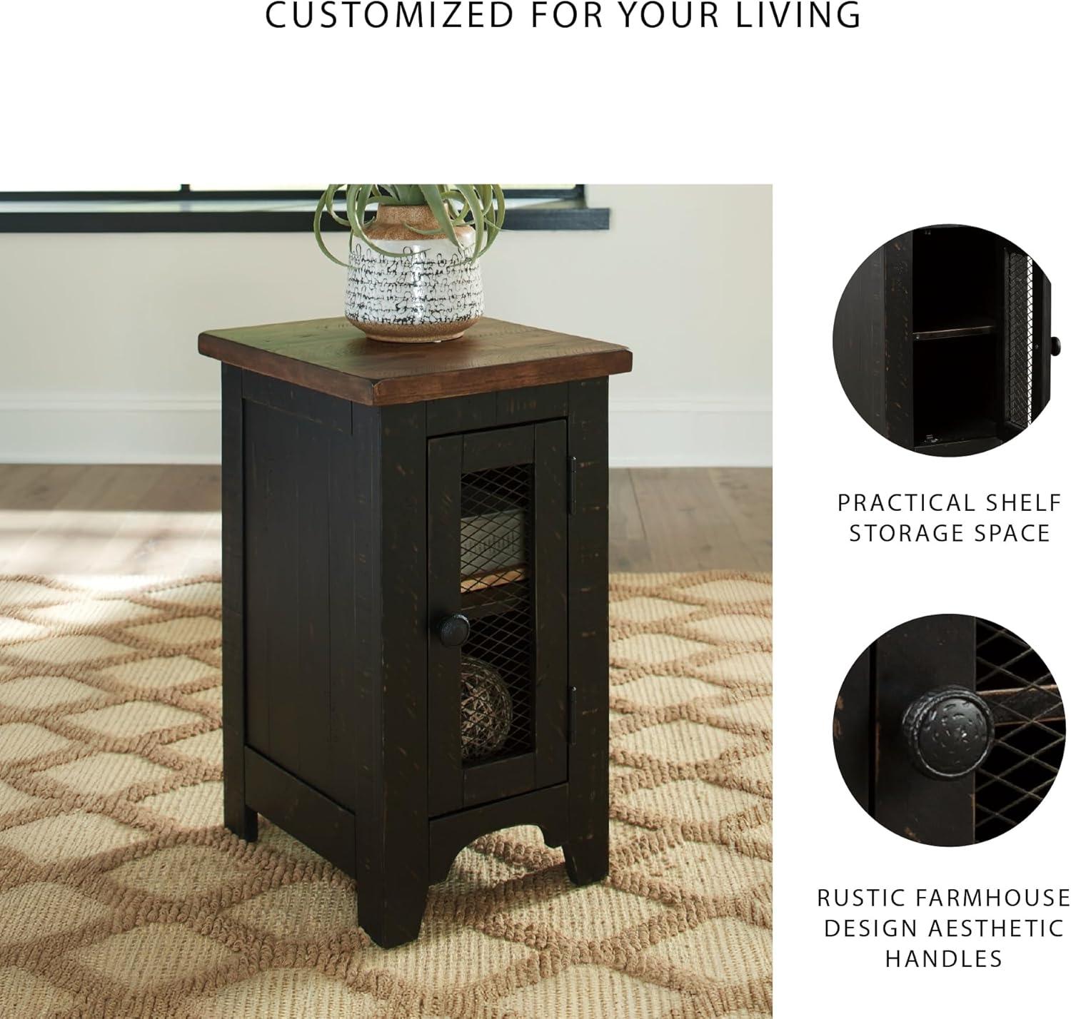imageSignature Design by Ashley Wystfield Farmhouse Chair Side End Table with Cabinet Door for Storage White ampamp Brown with Distressed FinishBlack