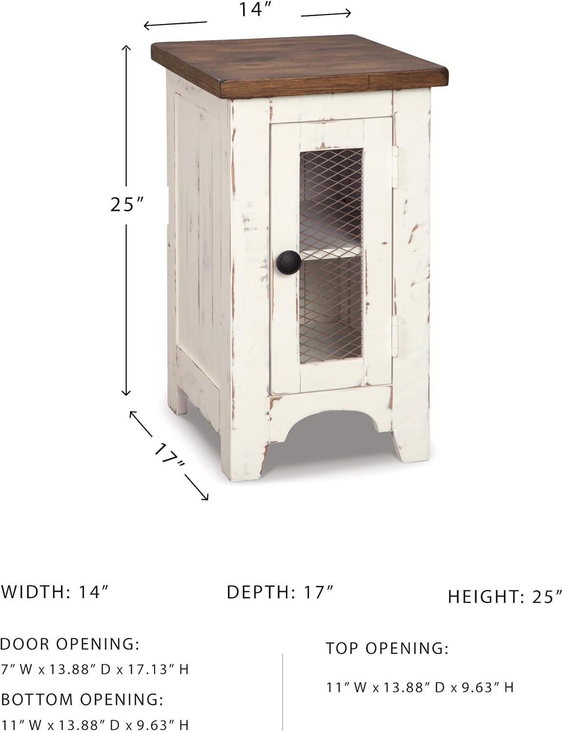imageSignature Design by Ashley Wystfield Farmhouse Chair Side End Table with Cabinet Door for Storage White ampamp Brown with Distressed FinishWhiteBrown