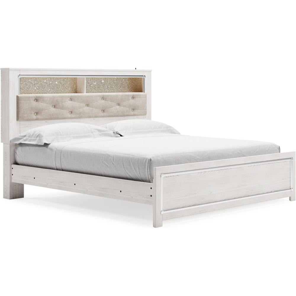 imageSignature Design by Ashley Altyra Modern SmoothGliding 6Drawer Dresser and Mirror with Safety Stop WhiteKing Panel Bookcase Bed