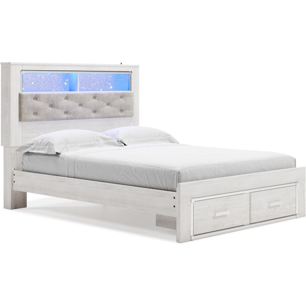 imageSignature Design by Ashley Altyra Modern SmoothGliding 6Drawer Dresser and Mirror with Safety Stop WhiteQueen Bookcase Bed with Storage