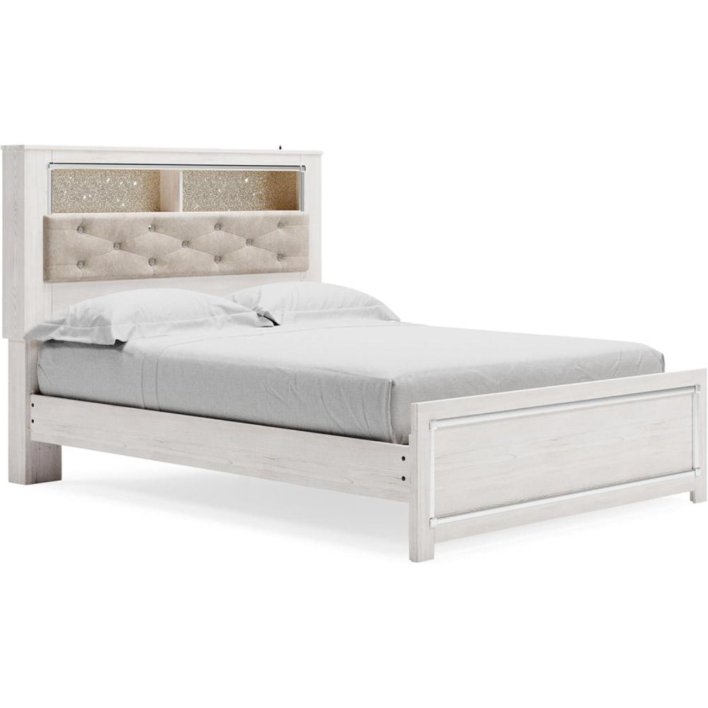 imageSignature Design by Ashley Altyra Modern SmoothGliding 6Drawer Dresser and Mirror with Safety Stop WhiteQueen Panel Bookcase Bed with Slats