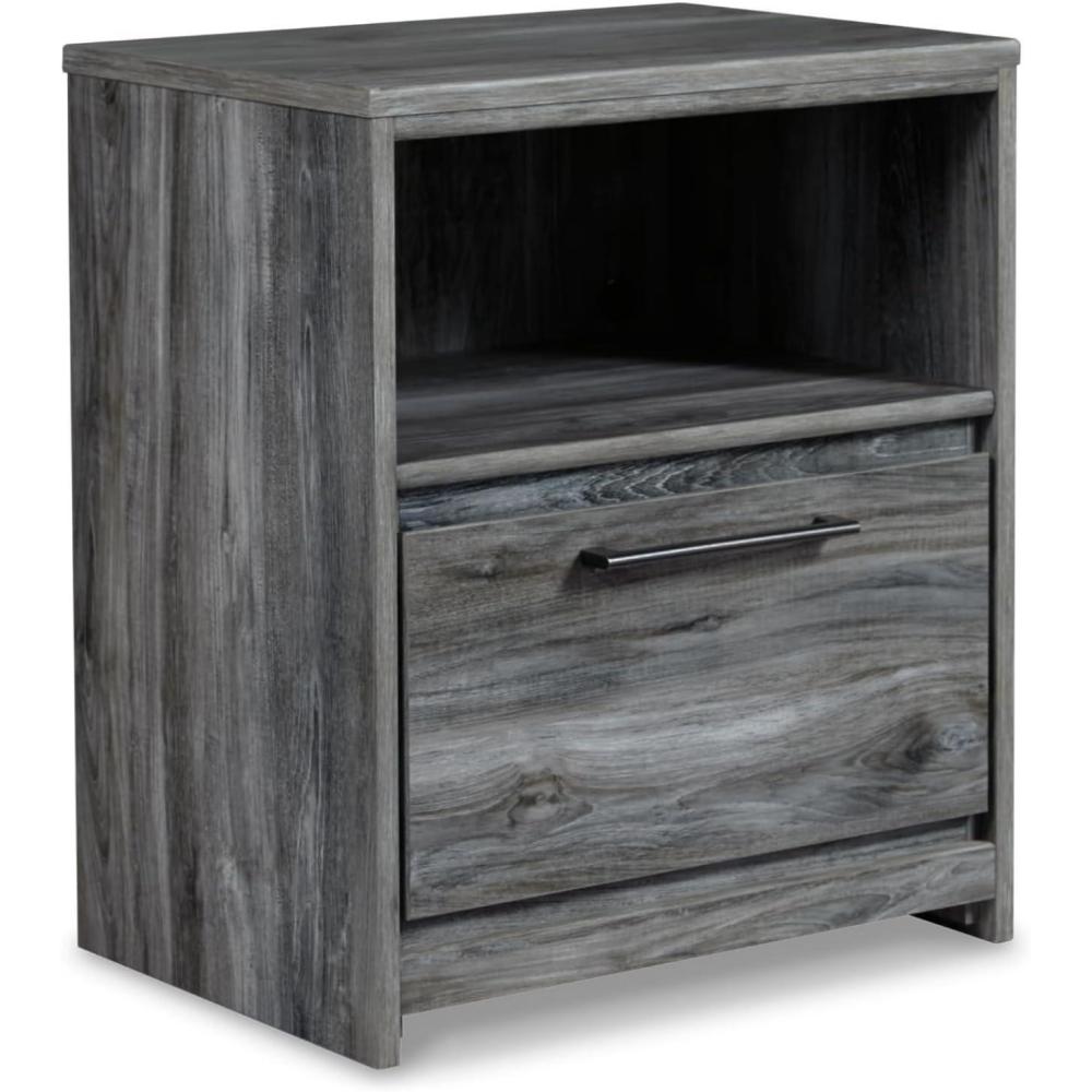 imageSignature Design by Ashley Baystorm Rustic Coastal 1 Drawer Nightstand with 1 Open Cubby ampamp 2 SlimProfile USB Charging Stations 2445quot Tall Smoky GraySmoky Gray