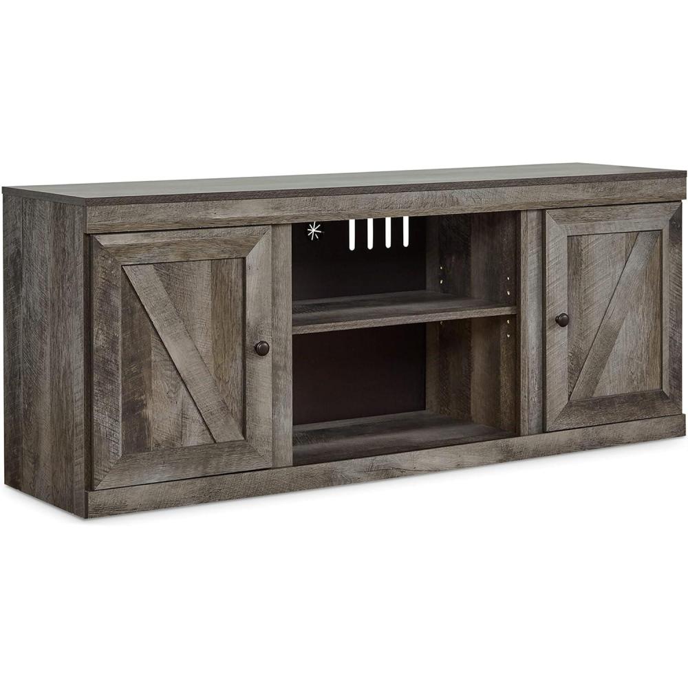 imageSignature Design by Ashley Bellaby Farmhouse TV Stand with Fireplace Option Fits TVs up to 60quot WhitewashGrey