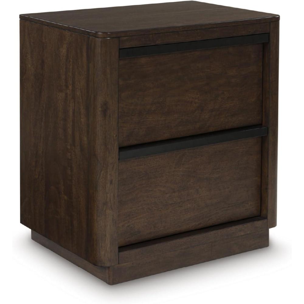 imageSignature Design by Ashley Blairhurst 3 Drawer Nightstand with USB Charging 2875quot Tall Light Grayish BrownDark Brown